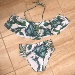 Tropical print bikini small off the shoulder